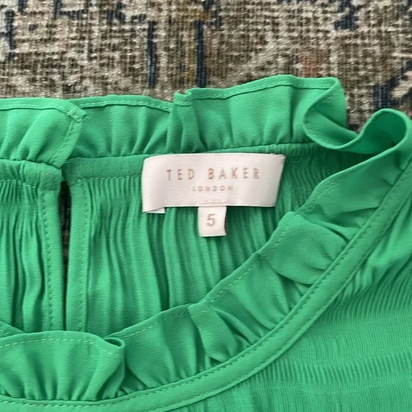 Ted Baker London Airlie Pleated Smocking High Neck Crepe Ruffled Blouse Large - Picture 7 of 11